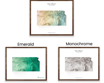 Kansas Shaded Relief Map - Multiple Styles