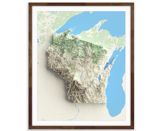 Wisconsin Shaded Relief Topographic Map