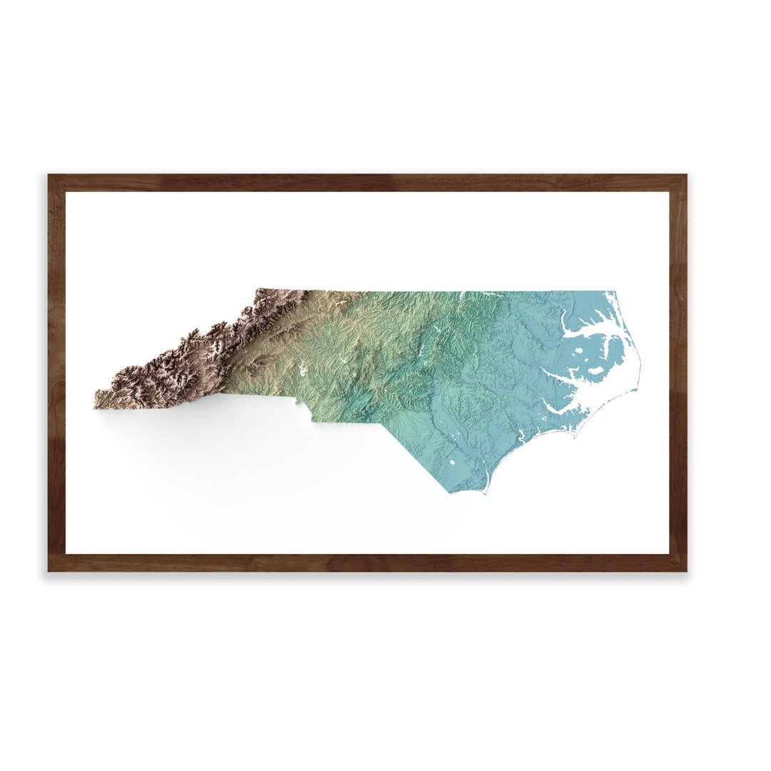 North Carolina Shaded Relief Map Earth Tones II - Etsy