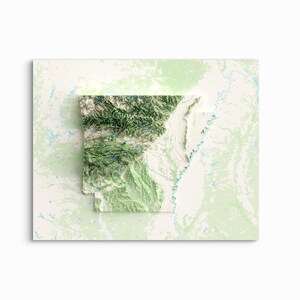Carte en relief ombragé de l'Arkansas - CHOISISSEZ VOTRE STYLE - impression sans cadre, carte de l'altitude, affiche de l'Arkansas, tirages de l'Arkansas