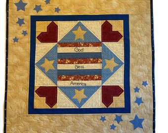 Patriotic Quilted Wall Hanging, Americana Quilted Wall Hanging Art Decor