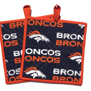 Denver Broncos Quilted Fabric Potholders, Set of Two Pot Holders, LawsonCreations