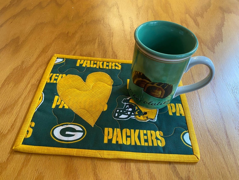 Green Bay Packers Quilted Fabric Mug Rug Coaster