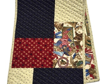 Patriotic Americana Quilted Table Runner Decor