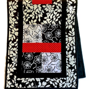 Quilted Table Runner Black and White  Decor