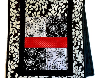 Quilted Table Runner Black and White  Decor