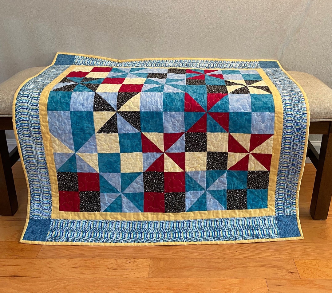 Blue and Yellow Baby Quilt Blanket Etsy