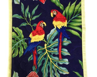 Macaw Mini Wallhanging, Parrot Wall Quilt, Parrot Mug Rug, Parrot Mouse Pad