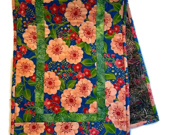 Handmade Hibiscus Quilted Table Runner: Floral Spring Decor
