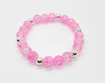 Pink Crackle Glass Beaded Bracelet