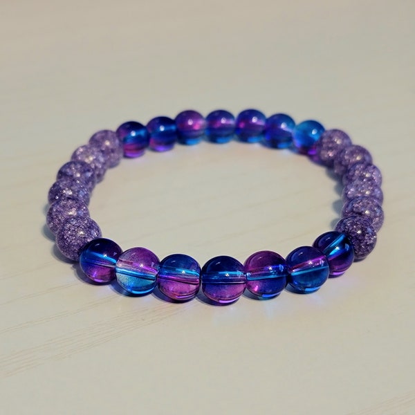 Blue and Purple Glass Beaded Bracelet