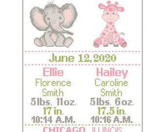 BA-011 Printable PDF file Twins Birth Announcement Photo Card