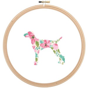 Vizsla Silhouette Kreuzstich Muster Blumen Wasser Farbeffekt Haustier Tier Wandkunst Hund Kreuzstich modern tolles Geschenk