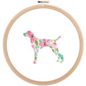 Vizsla Silhouette Cross Stitch Pattern Floral Water color effect Pet animal wall art Dog cross stitch modern great gift