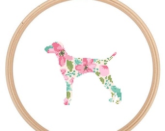 Vizsla Silhouette Cross Stitch Pattern Floral Water color effect Pet animal wall art Dog cross stitch modern great gift