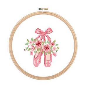 Floral Ballerina Slippers cross stitch pattern Ballerina nursery girls room Instant Download baby girl ballet dancer shoes