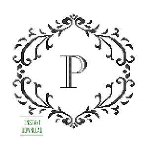 Instant Download Cross Stitch Monogram Pattern black Monogram Initial Alphabet P letter P Gift Home Decor House Warming Wedding Anniversary