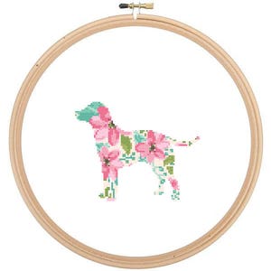 Labrador Retriever Silhouette Cross Stitch Pattern Floral Water color effect Pet animal wall art Dog cross stitch modern trendy great gift