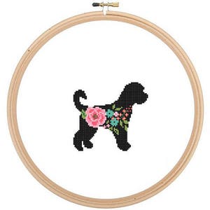 Golden Doodle Silhouette Cross Stitch Pattern Floral roses Pet animal wall art Golden Doodle dog cross stitch modern gift