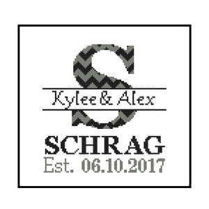 1 custom Monogram Cross Stitch Pattern Modern Initial Family Name Wedding Gift House Warming chevron Wedding Record Anniversary Home Decor image 5