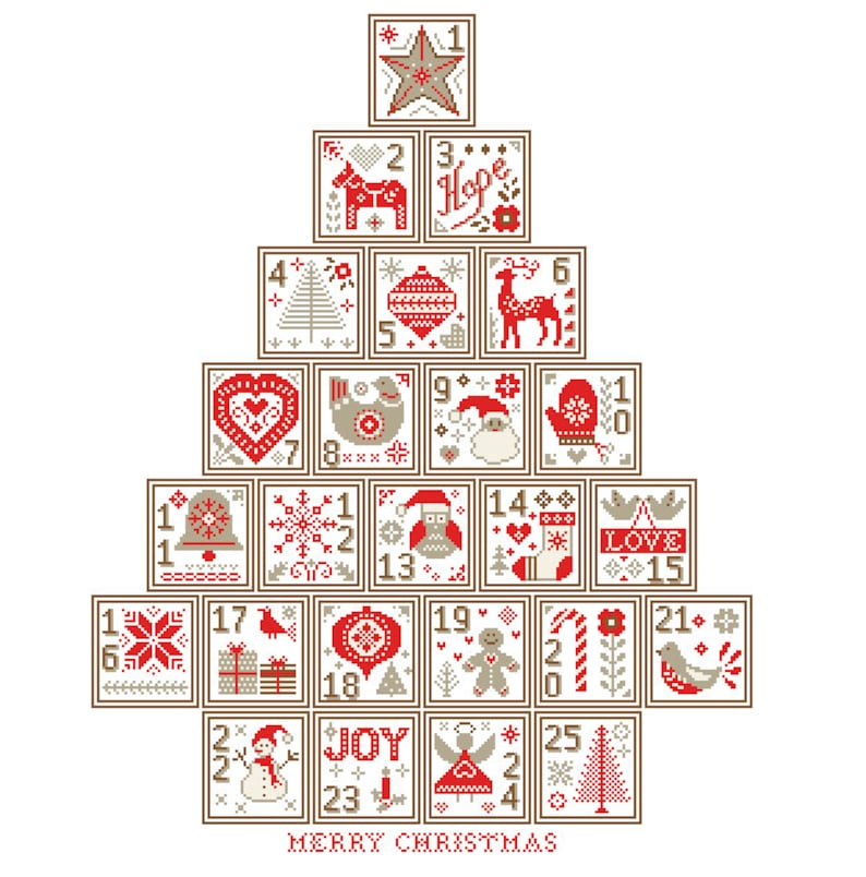 Nordic Advent Christmas Tree cross stitch Modern Christmas Cross Stitch Pattern Christmas Ornaments cross stitch scandinavian theme image 1