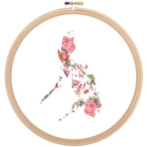 Philippines Map Cross Stitch Pattern modern cross stitch pattern Floral cross stitch globe wall art gift Girl Boy Men and Women