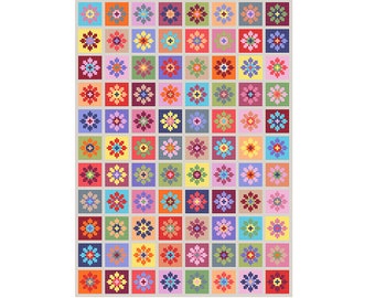 Flower Squares Geometric sampler cross stitch Geometrical Cross Stitch Pattern square cross stitch colorful cross stitch color therapy