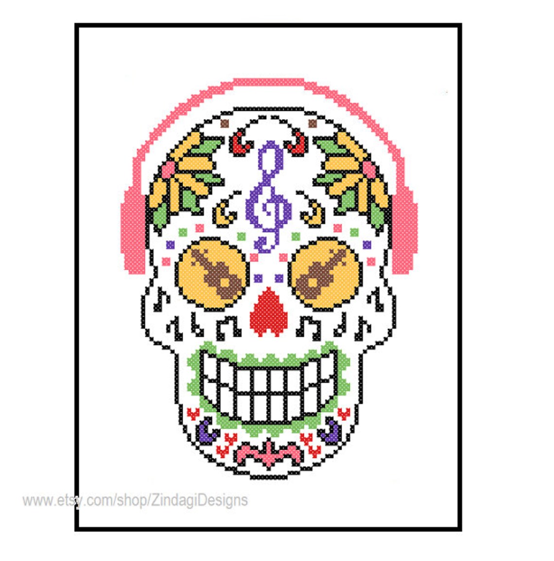 Instant Download Cross Stitch Pattern Sugar Skull Colourful | Etsy