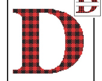 Buffalo Plaid Monogram D Cross Stitch Pattern D Initial D Letter cross stitch Wedding Gift split letter cross Wedding Record Anniversary