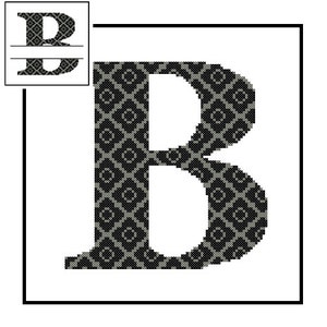 May include: Black and white patterned letter B. The letter is in a bold font and has a geometric pattern.