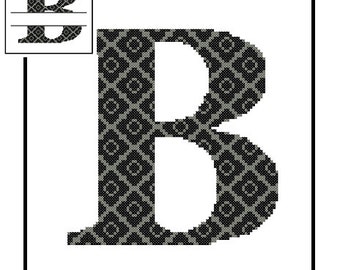 Monogram B Cross Stitch Pattern B Initial B Letter cross stitch Wedding Gift House Warming split letter cross Wedding Record Anniversary