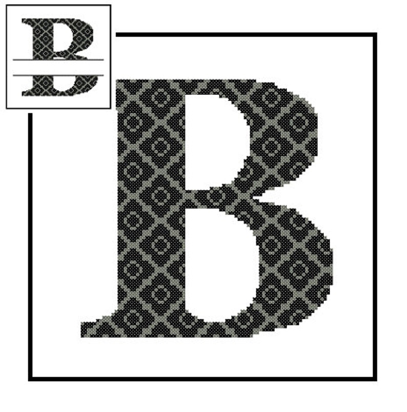 Monogram B Cross Stitch Pattern B Initial B Letter cross stitch Wedding Gift House Warming split letter cross Wedding Record Anniversary image 1