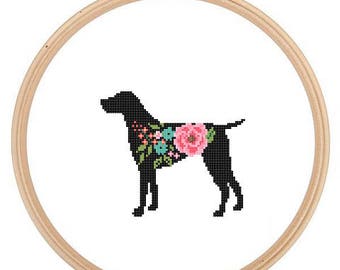 German Shorthaired Pointer Silhouette Cross Stitch Pattern Floral roses Pet animal wall art Dog cross stitch modern short haired pointer