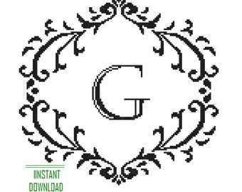 Instant Download Cross Stitch Pattern black Monogram G Initial Alphabet G letter G Gift Home Decor House Warming Wedding Anniversary Gift