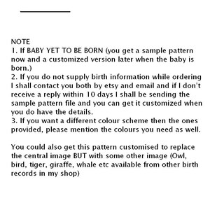Custom Pattern Cross Stitch Birth Announcement Cross Stitch Birth Record Cross Stitch Baby Boy Girl Giraffe Yellow Gray Nursery chevron image 3