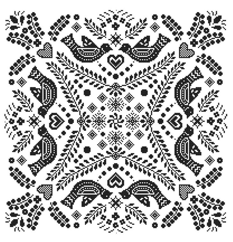 Monochrome pillow Cross Stitch Pattern Folk Art cross stitch Black Geometric cross stitch tribal vintage cross stitch cushion cross wall art image 1