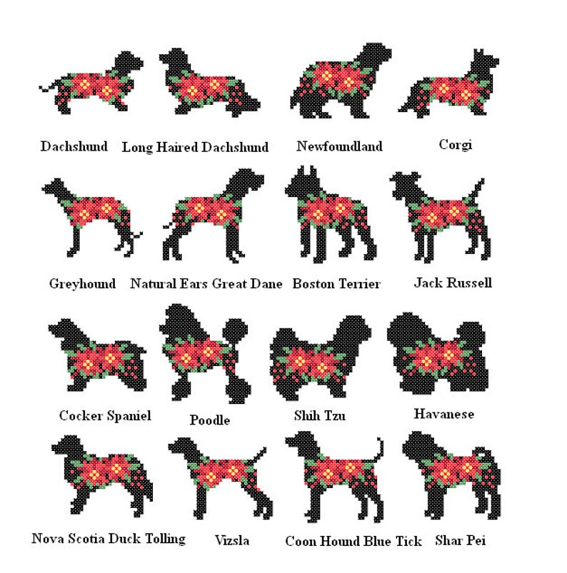 48 mini Dog Poinsettia Christmas ornaments cross stitch Christmas mini Cross Stitch Pattern Dog cross stitch Ornaments cross stitch set of 3 image 7