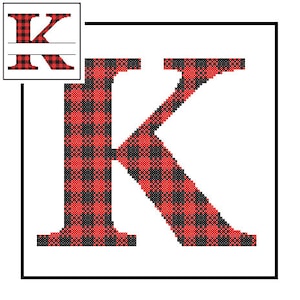 May include: Red and black plaid letter K. The letter is in a square frame.