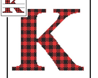 Buffalo Plaid Monogram K Cross Stitch Pattern K Initial K Letter cross stitch Wedding Gift split letter cross Wedding Record Anniversary