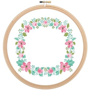 Floral Wreath Cross Stitch Pattern modern cross stitch Pink Floral Blue Green cross stitch wreath cross stitch pattern image 2