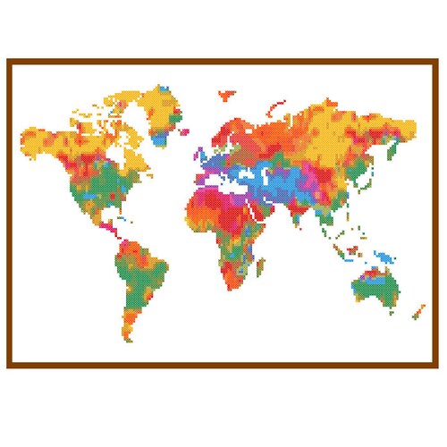 World Map Cross Stitch Pattern Modern Cross Stitch Pattern Etsy
