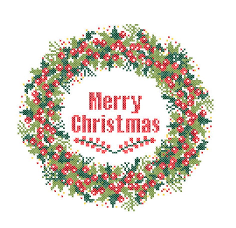 Christmas Cross Stitch Pattern modern cross stitch hollies Floral Merry Christmas cross stitch wreath cross stitch pattern image 1