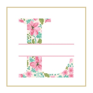 Floral Monogram L Cross Stitch Pattern L Initial L Letter cross stitch Baby birth nursery split letter cross Wedding Anniversary Wedding image 3