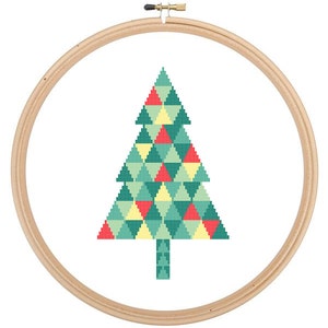 Modern Christmas Tree cross stitch triangle Geometric Tree cross stitch pattern fun christmas ornament cross stitch Holiday Winter Tree