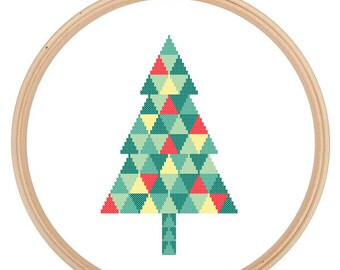 Modern Christmas Tree cross stitch triangle Geometric Tree cross stitch pattern fun christmas ornament cross stitch Holiday Winter Tree