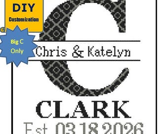 Instant Download DIY customizable Cross Stitch Pattern Monogram C Initial Family Name Wedding Gift House Warming Wedding Record Anniversary