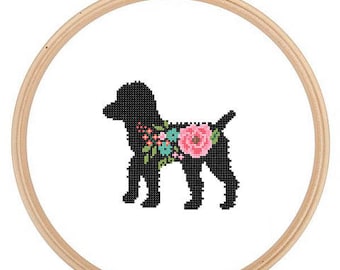 Black Poodle Silhouette Cross Stitch Pattern Floral Roses Pet animal wall art Dog cross stitch modern trendy great gift