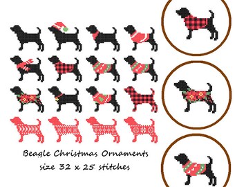 16 mini Beagle Dog Christmas ornaments cross stitch Christmas mini Cross Stitch Pattern Dog cross stitch Ornaments cross stitch