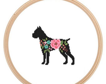 Cane Corso Silhouette Cross Stitch Pattern Floral roses Pet animal wall art Dog cross stitch modern Cane Corso dog cross stitch Kane Corso