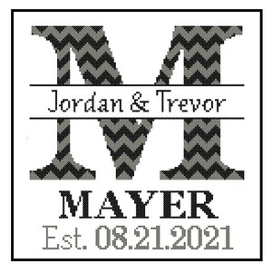 1 custom Monogram Cross Stitch Pattern Modern Initial Family Name Wedding Gift House Warming chevron Wedding Record Anniversary Home Decor image 10